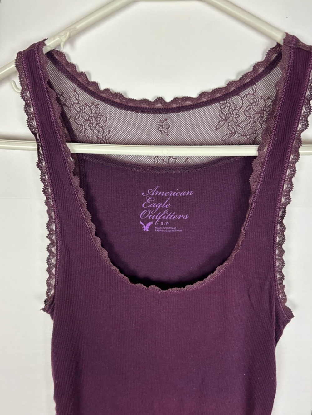Vintage Y2K American Eagle Tank Top Size Small Purple Lace Coquette Ribbed - Picture 3 of 9